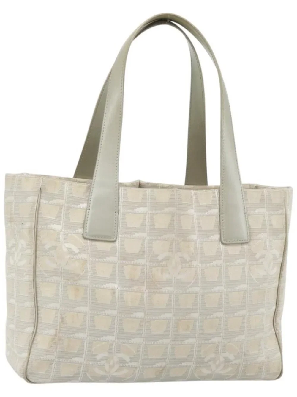 CHANEL New Travel Line Tote Bag Nylon Beige Silver CC Auth 180920